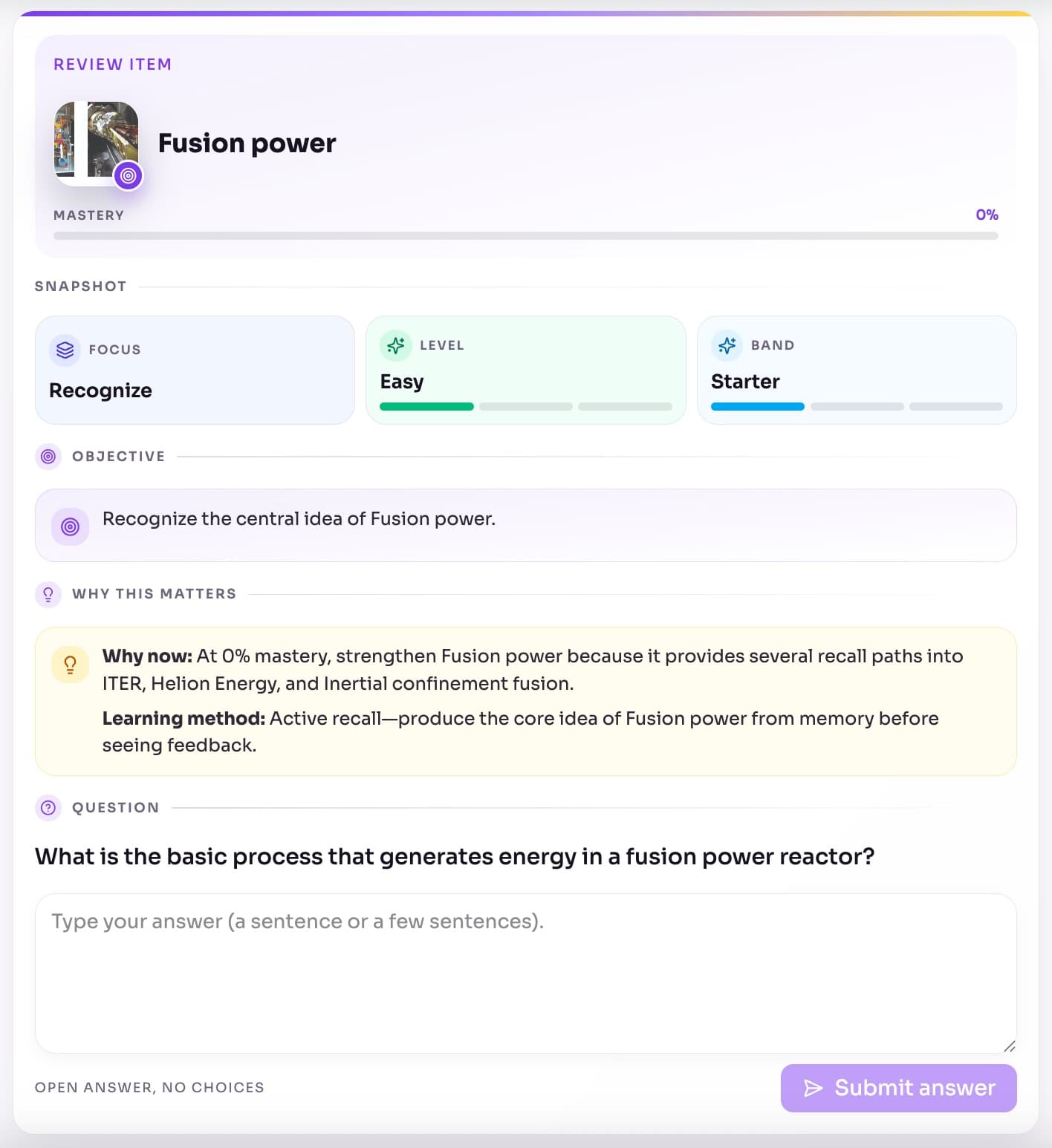 Aristotree adaptive review question for a concept